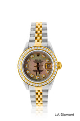 18K Yellow Gold Pre-Owned Rolex Oyster Perpetual Date Just with diamond dial & Diamond Bezel
